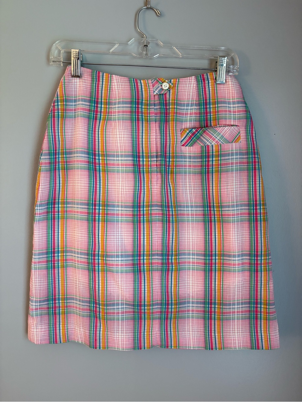 Vintage Preppy Pink Plaid Front Inverted Pleat Skirt from 1970s Coquette - Picture 3 of 8